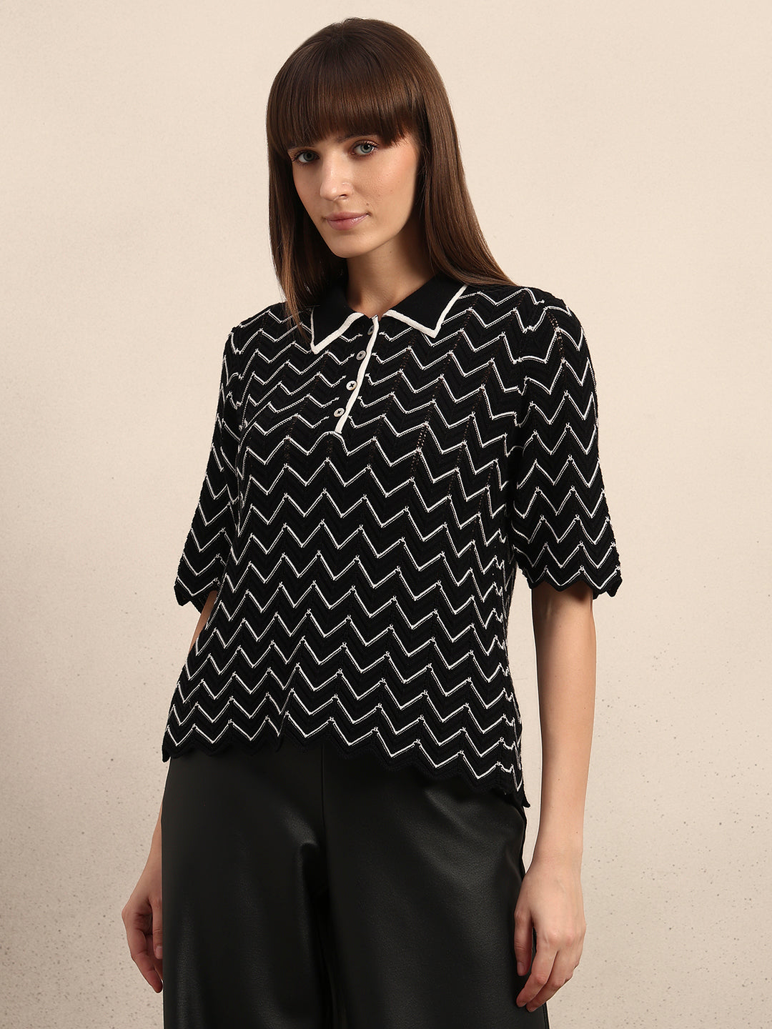 Chevron Printed Knitted Polo