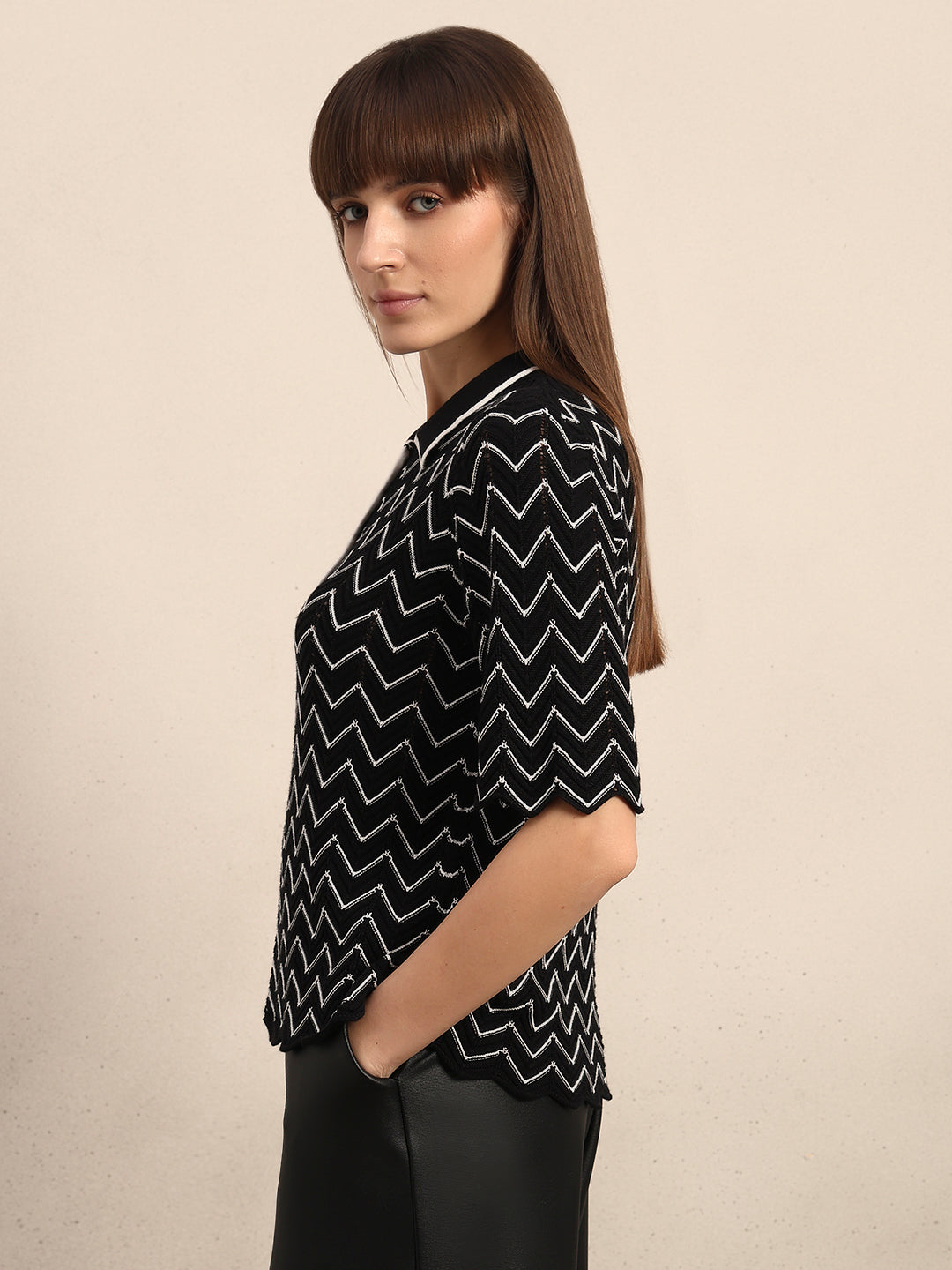 Chevron Printed Knitted Polo