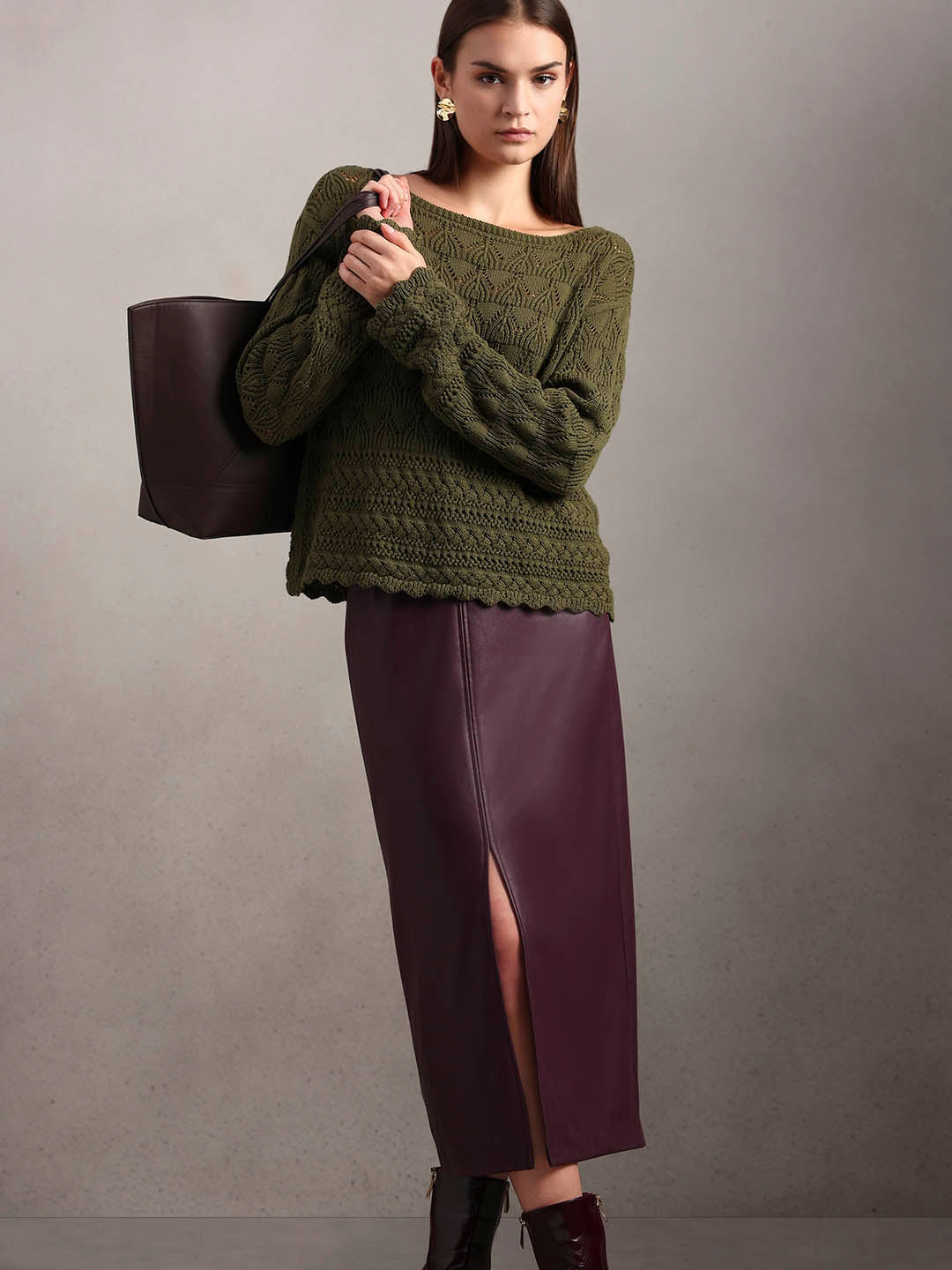 Olive Green Open-Knit Pullover
