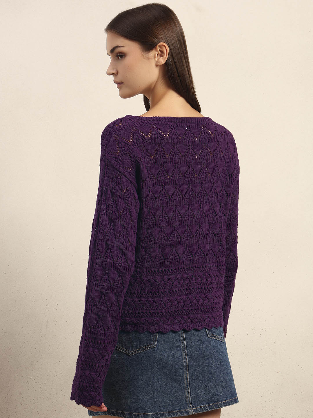 Dark Purple Open-Knit Pullover