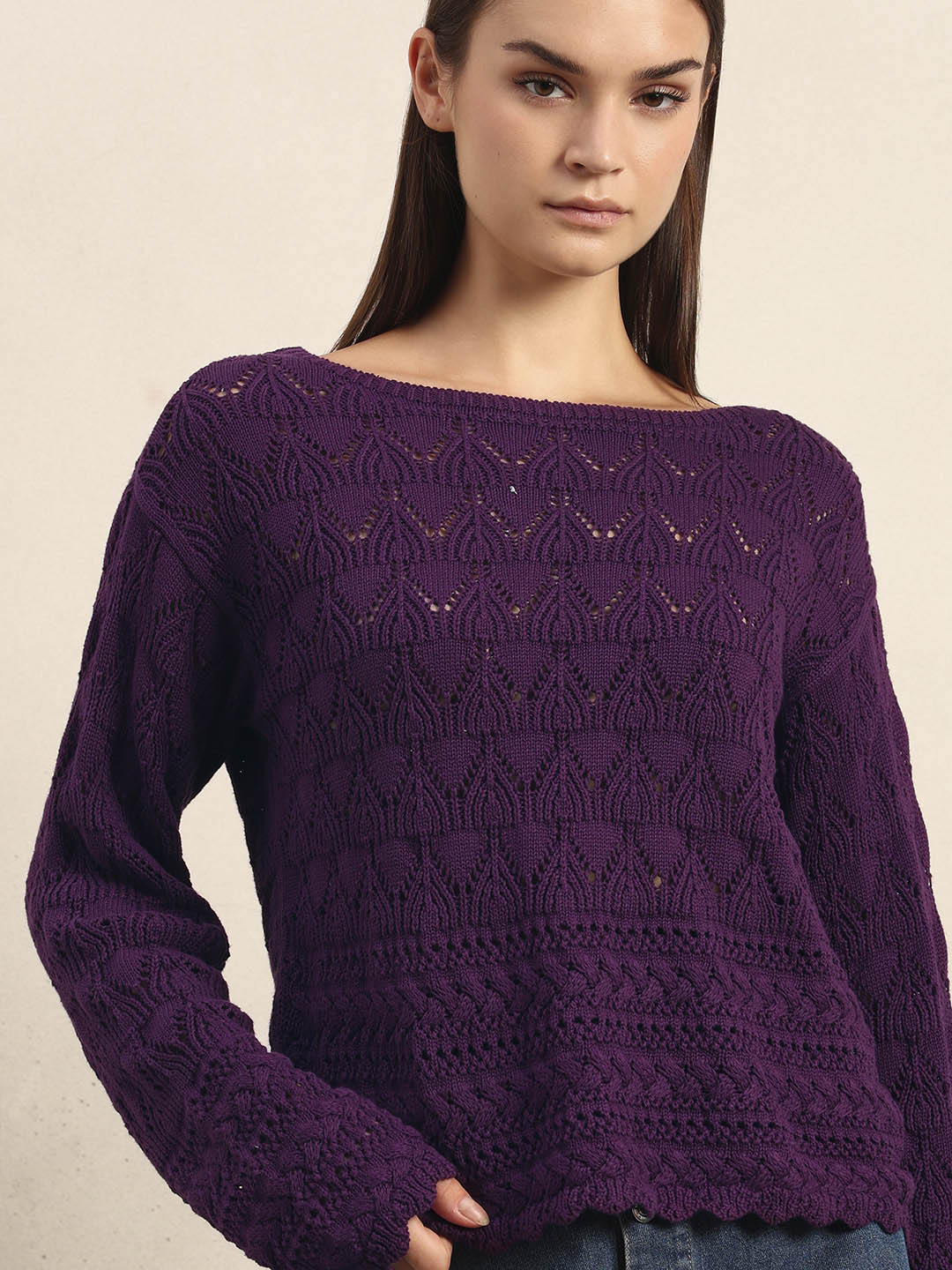 Dark Purple Open-Knit Pullover