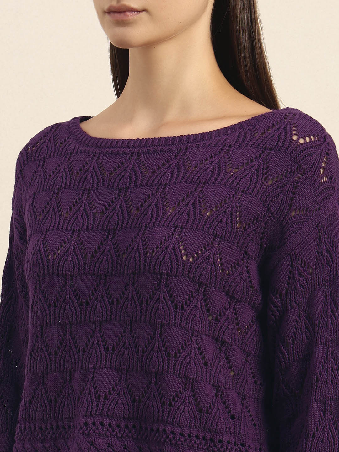 Dark Purple Open-Knit Pullover