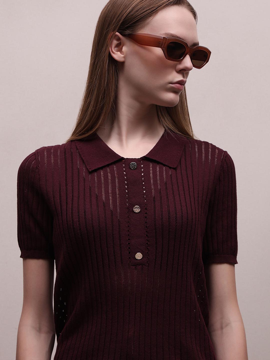 Burgundy Knitted Polo