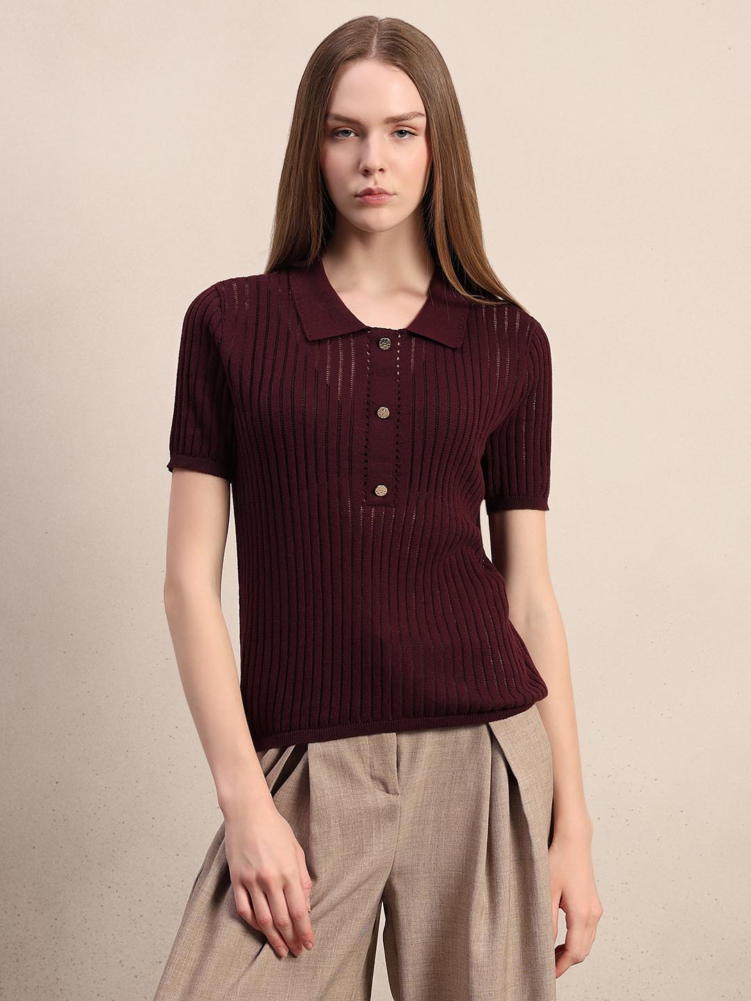 Burgundy Knitted Polo