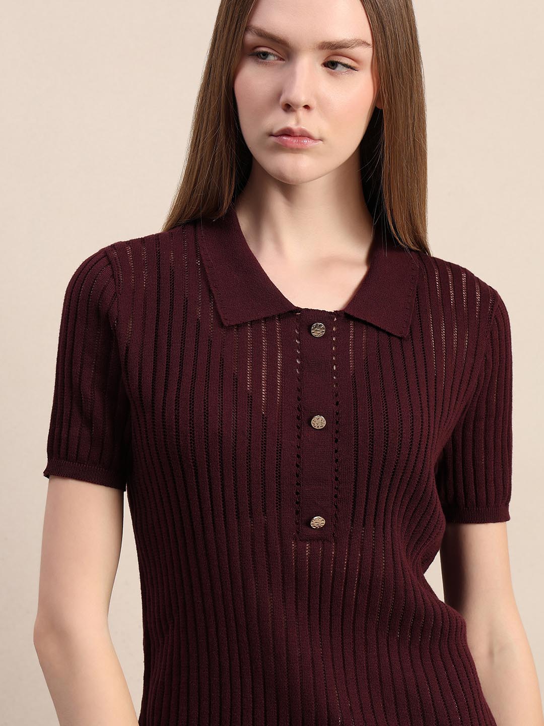 Burgundy Knitted Polo