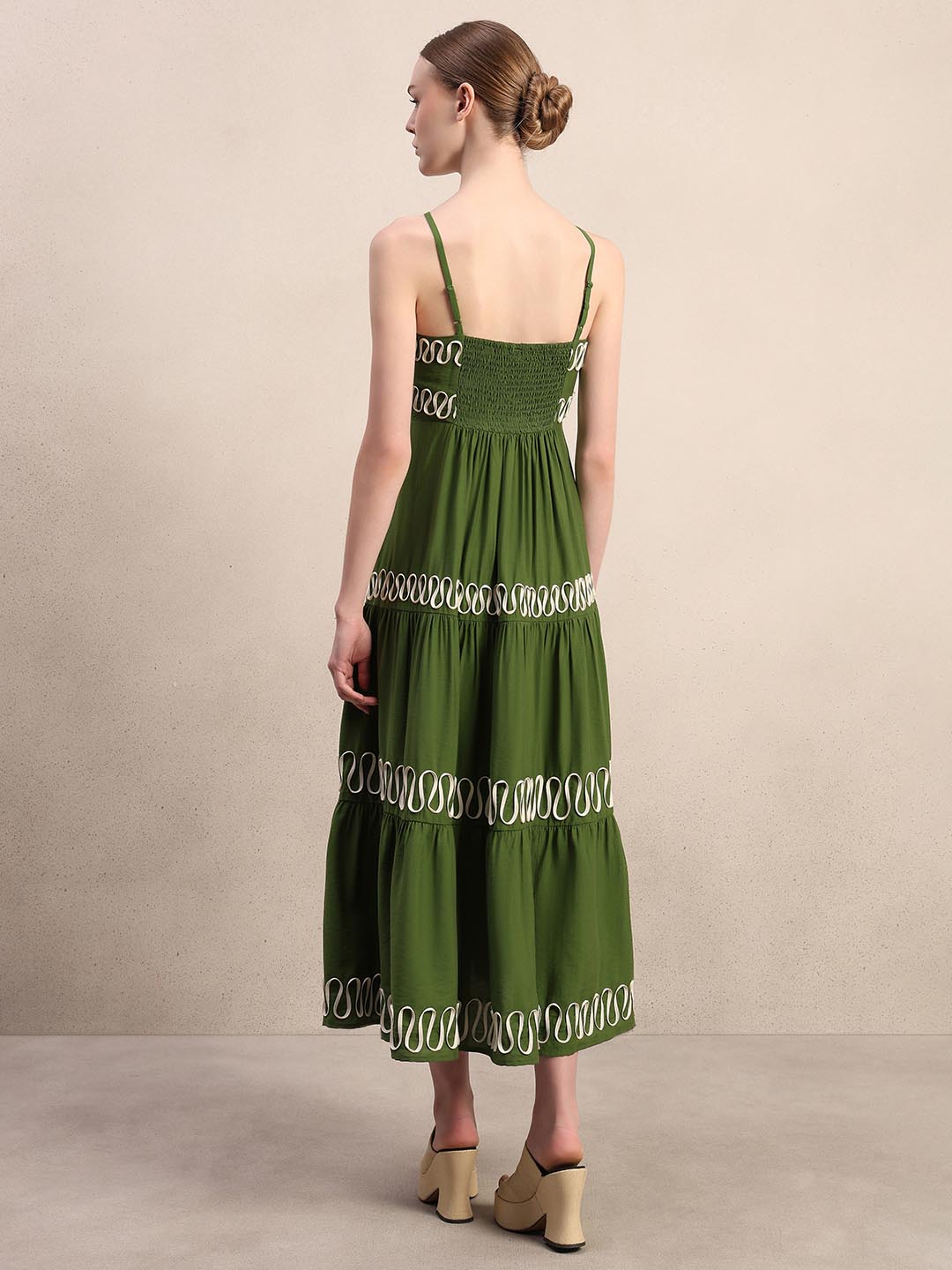 Green Contrast Ribbon Detail Dress