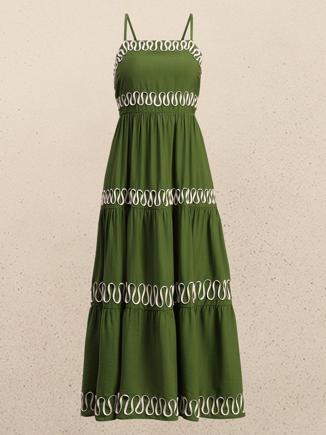 Green Contrast Ribbon Detail Dress
