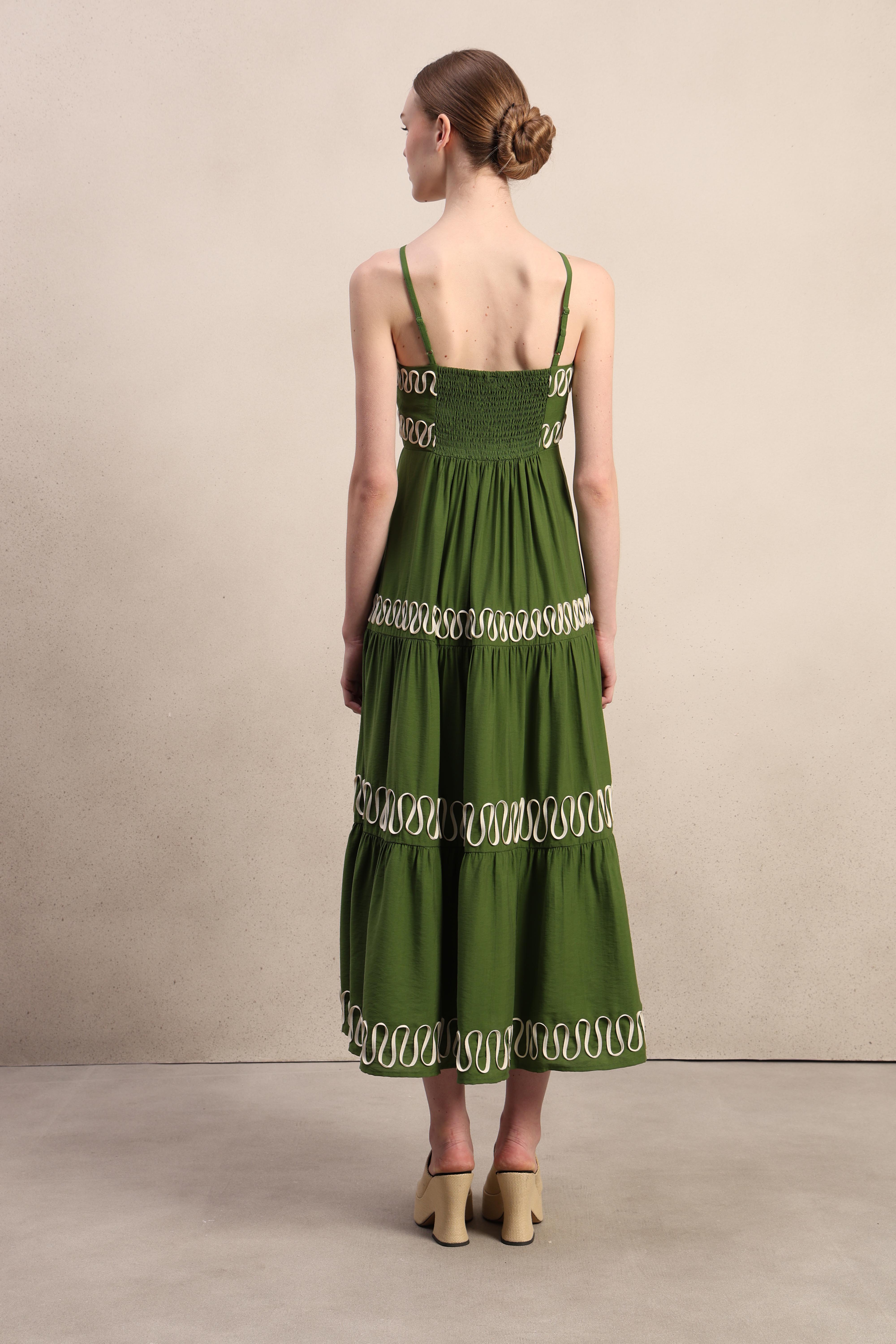Green Contrast Ribbon Detail Dress