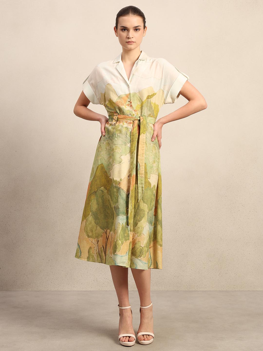 Off-White Landscape Printed Dress