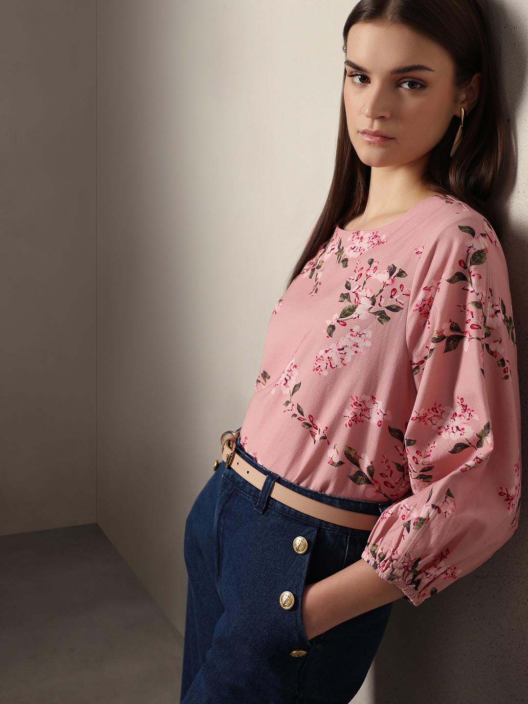 Pink Floral Print Top