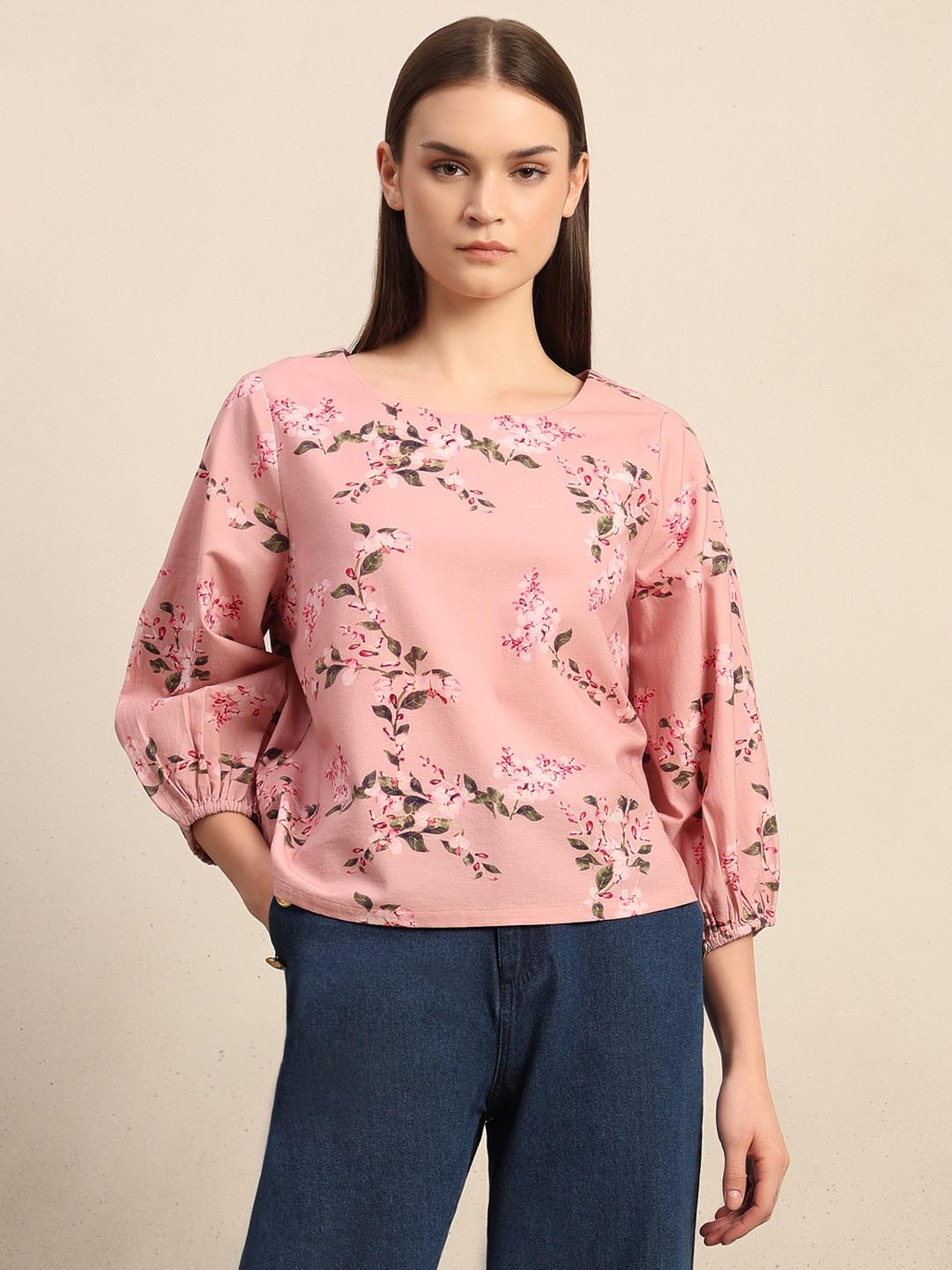 Pink Floral Print Top