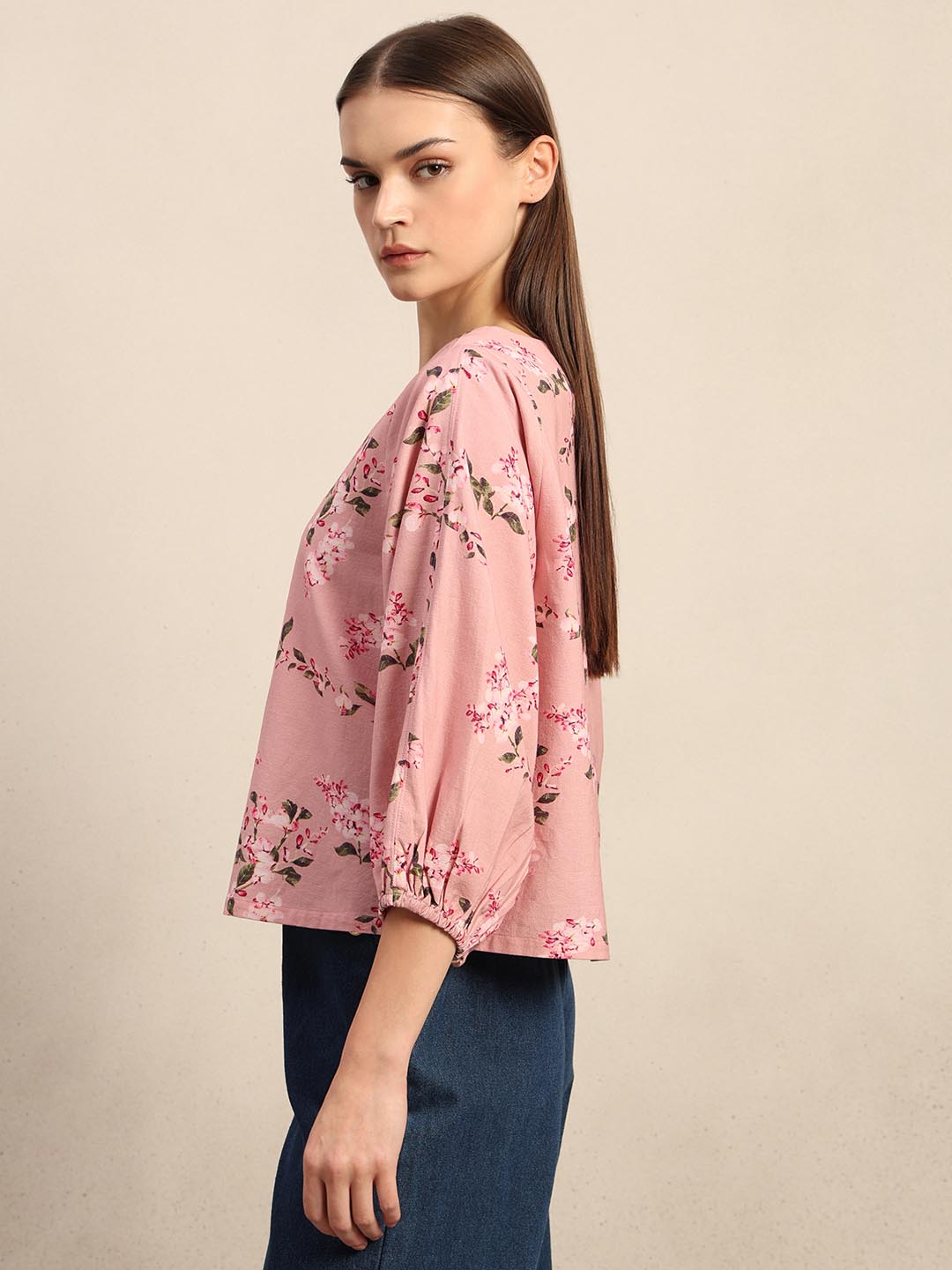 Pink Floral Print Top