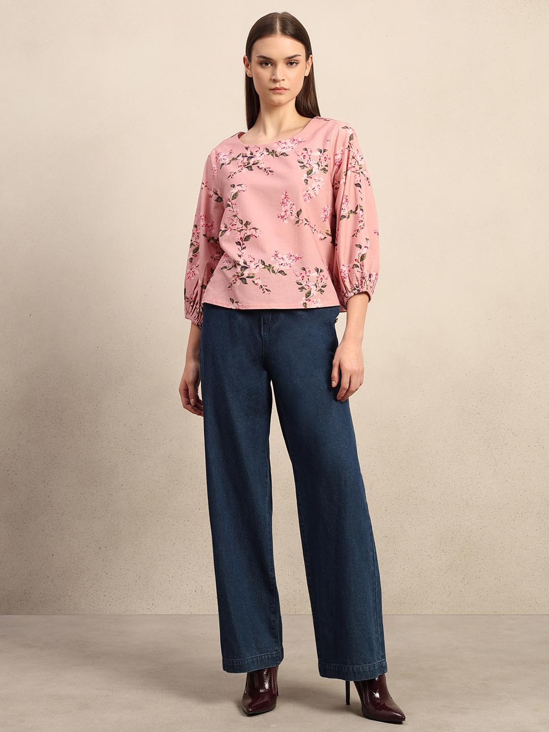 Pink Floral Print Top