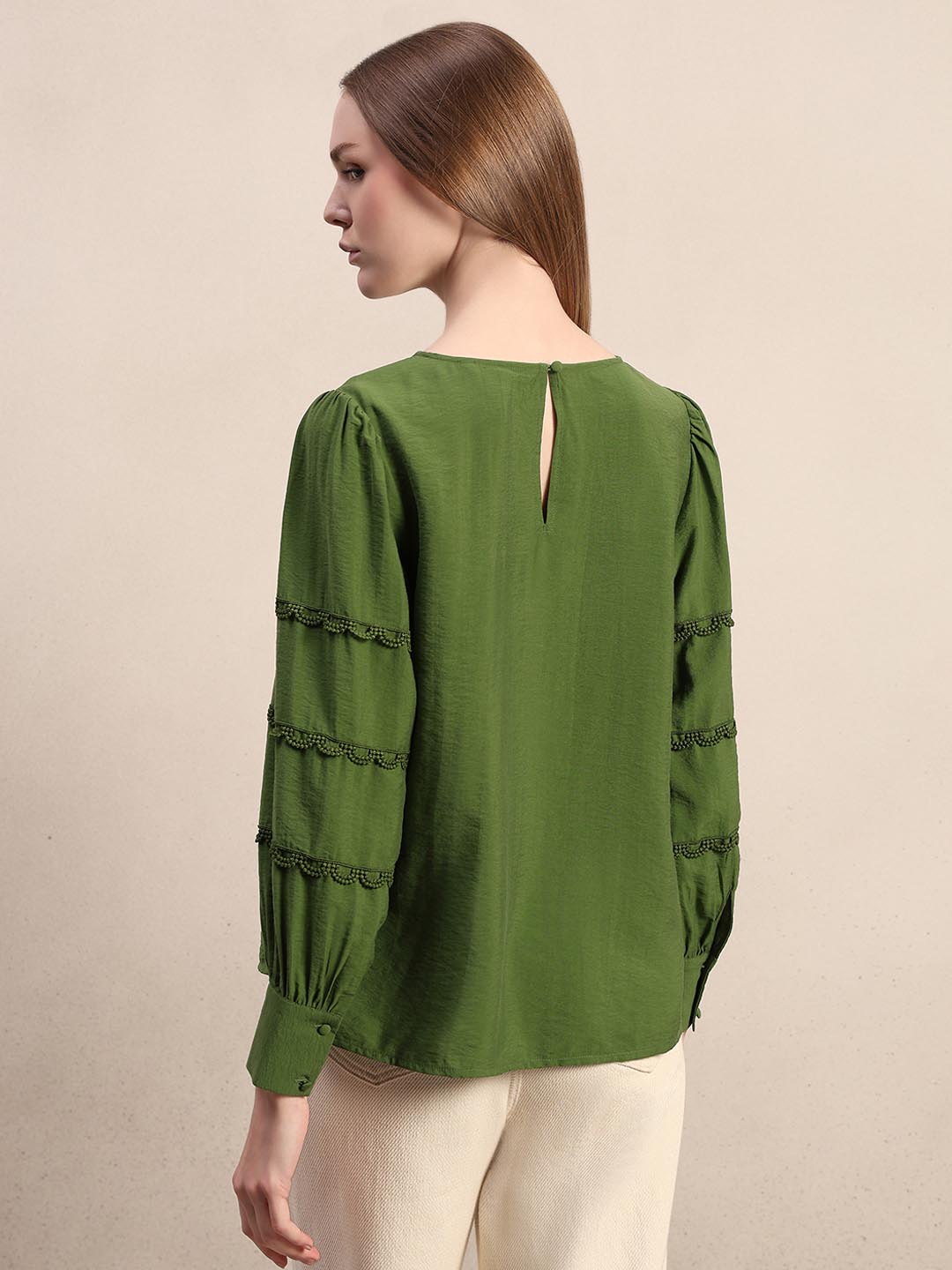 Green Lace Detail Full Sleeves Top