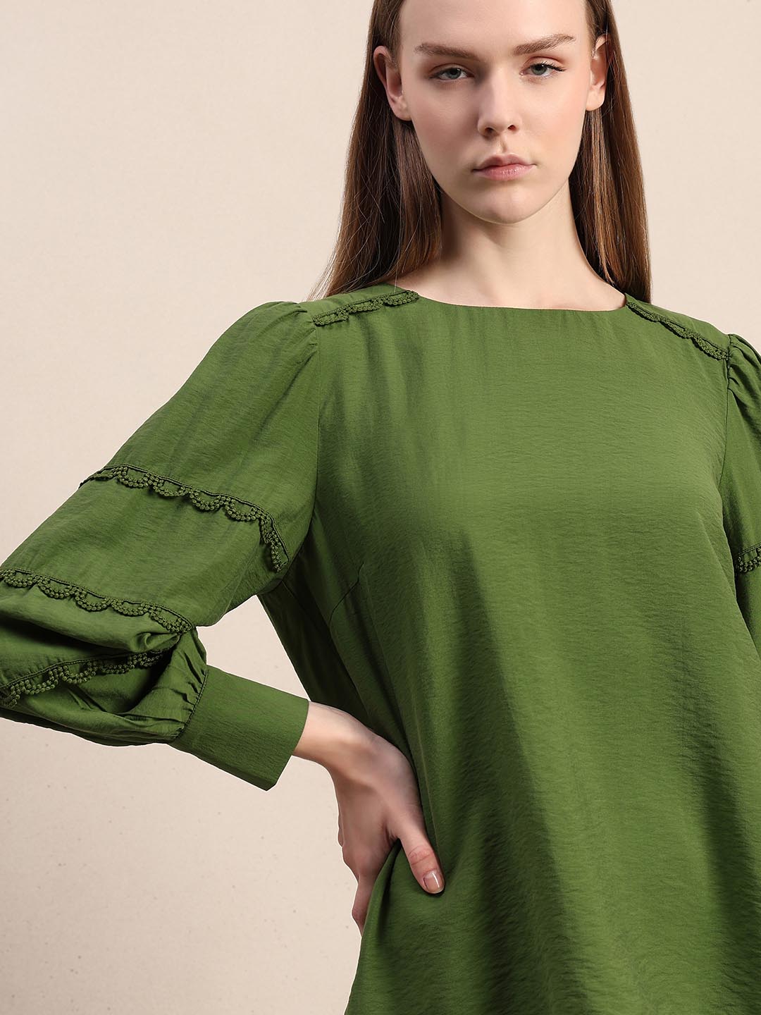 Green Lace Detail Full Sleeves Top