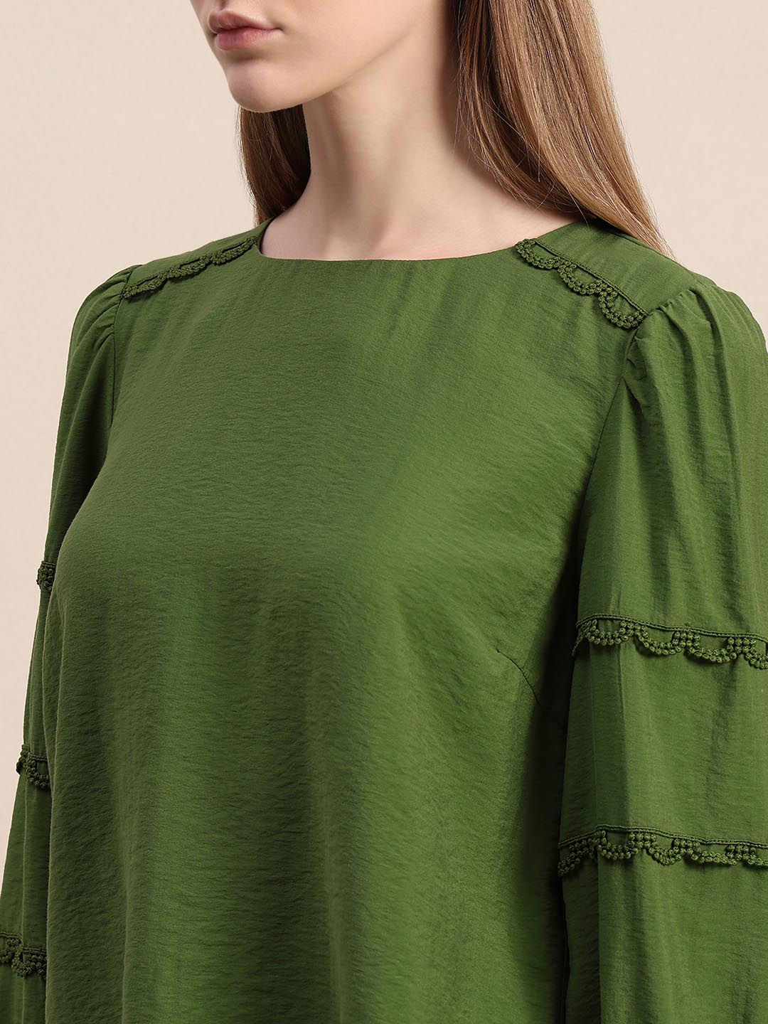 Green Lace Detail Full Sleeves Top