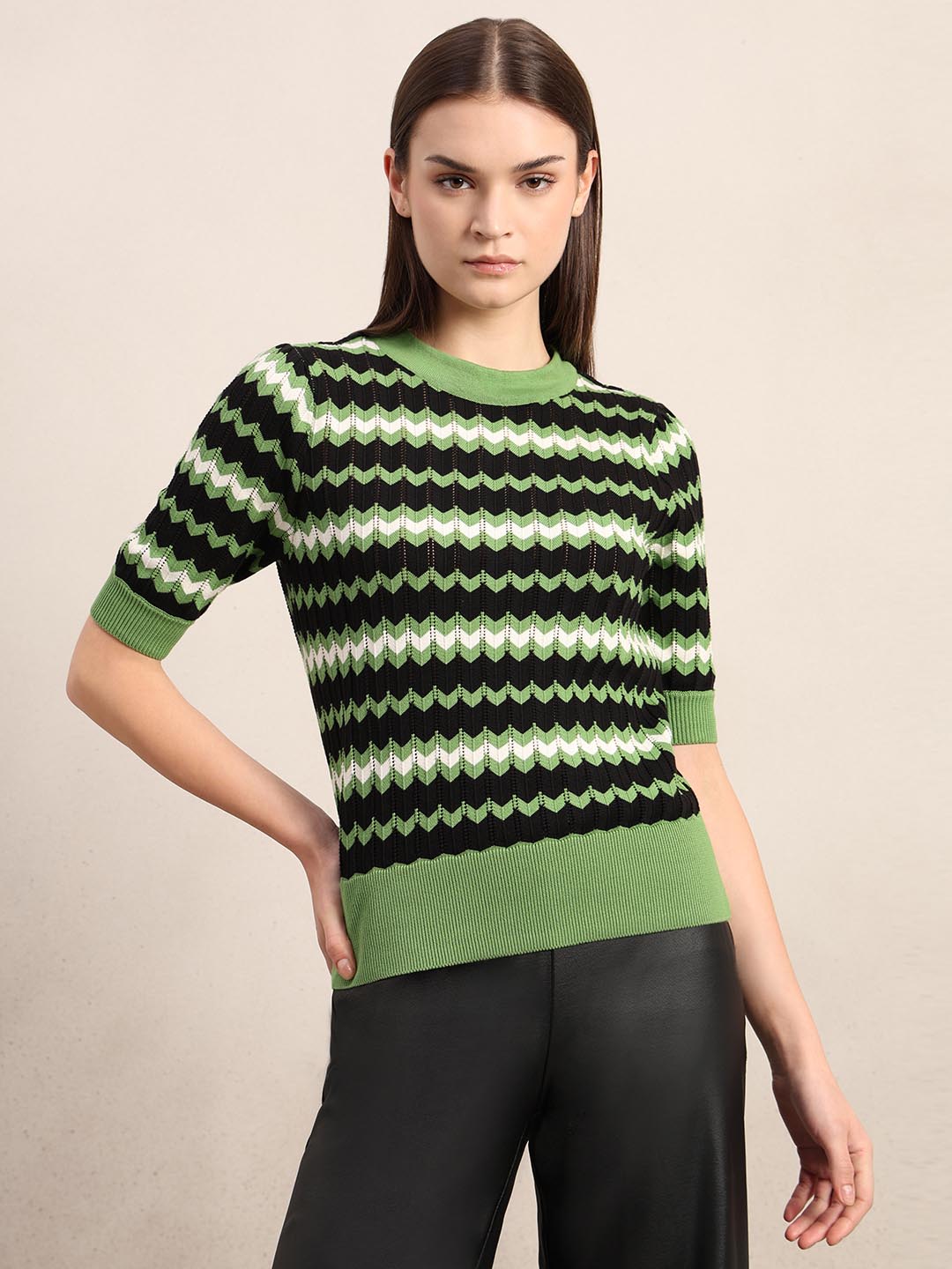 Green & Black Knitted Top