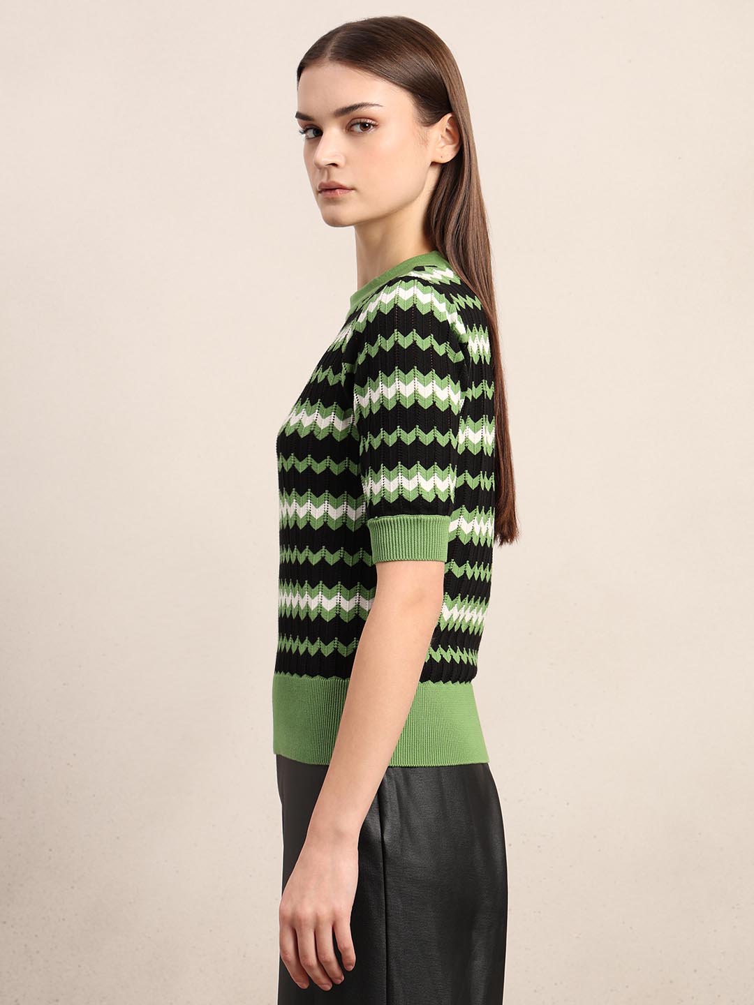 Green & Black Knitted Top
