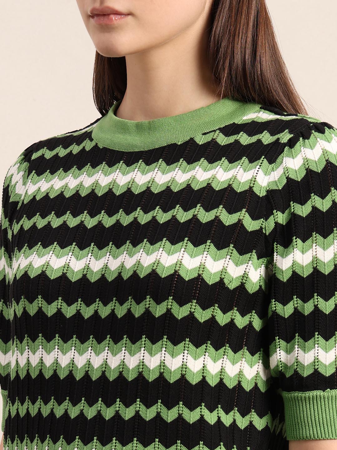 Green & Black Knitted Top