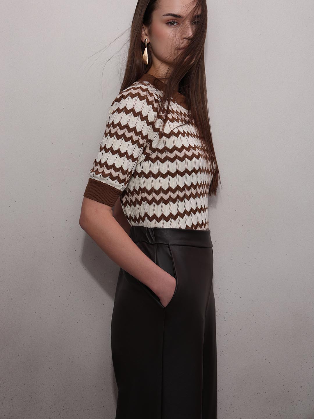 Ecru & Brown Knitted Top
