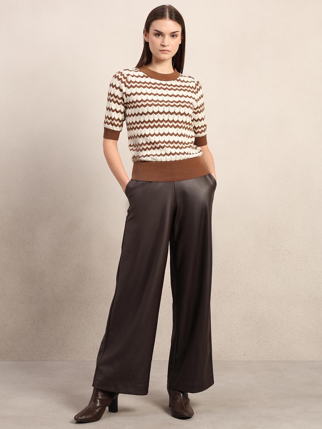 Ecru & Brown Knitted Top
