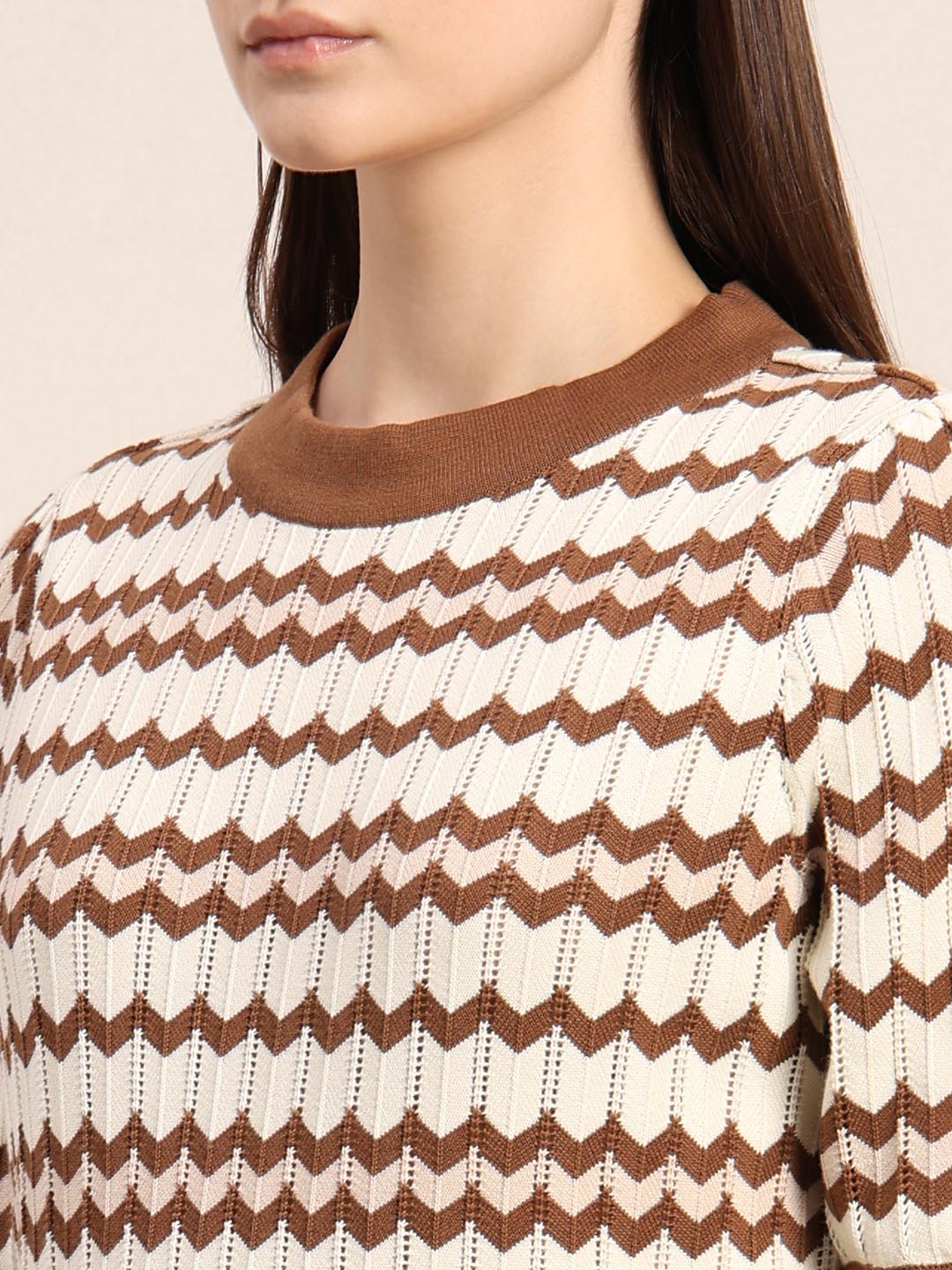 Ecru & Brown Knitted Top