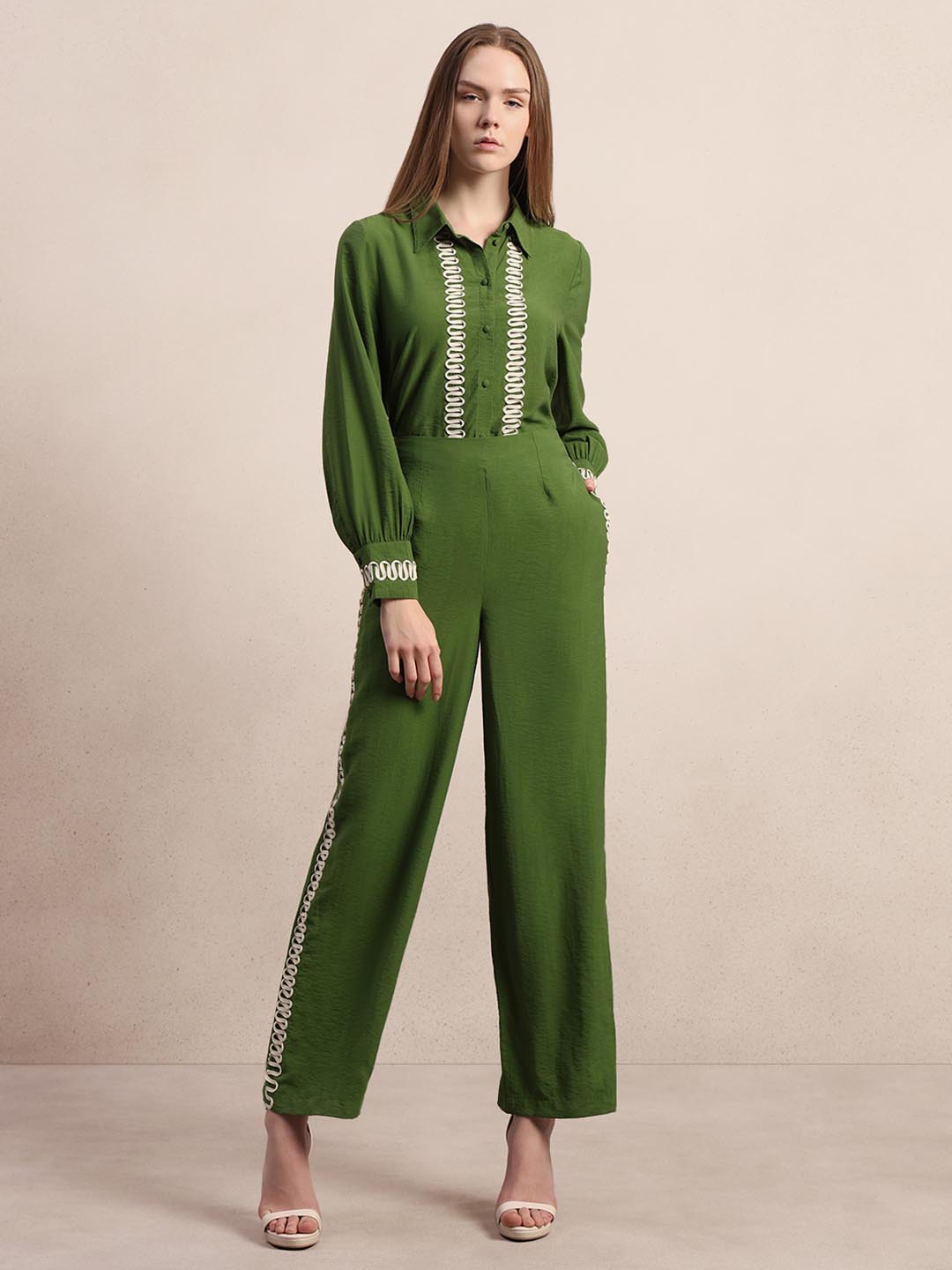 Green Ribbon Detailed Pants