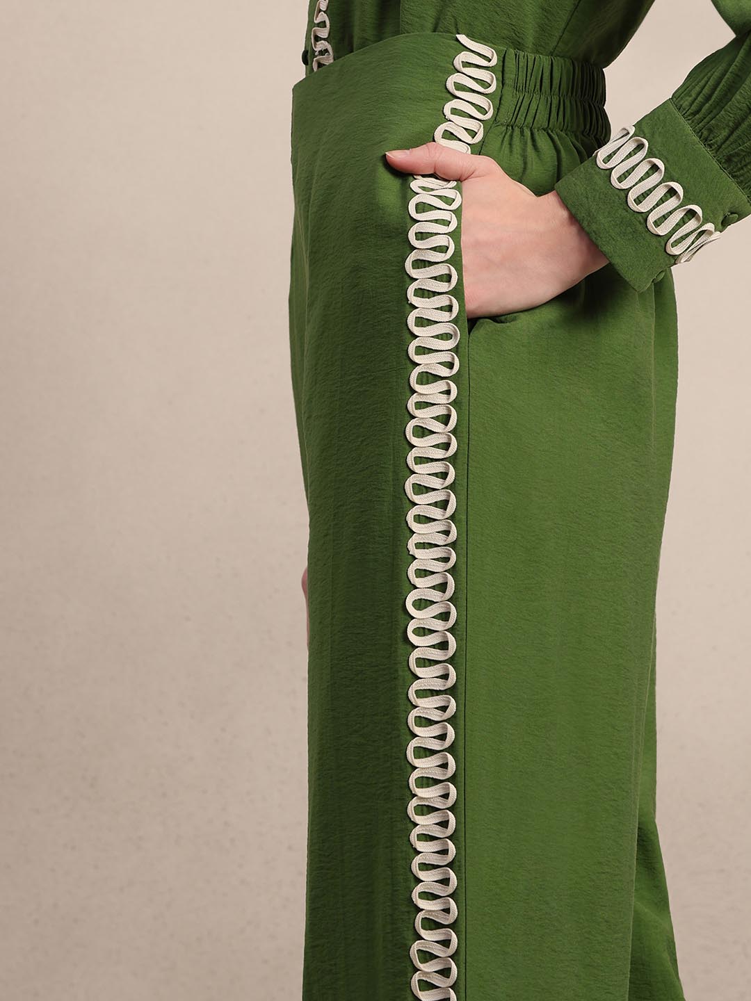 Green Ribbon Detailed Pants