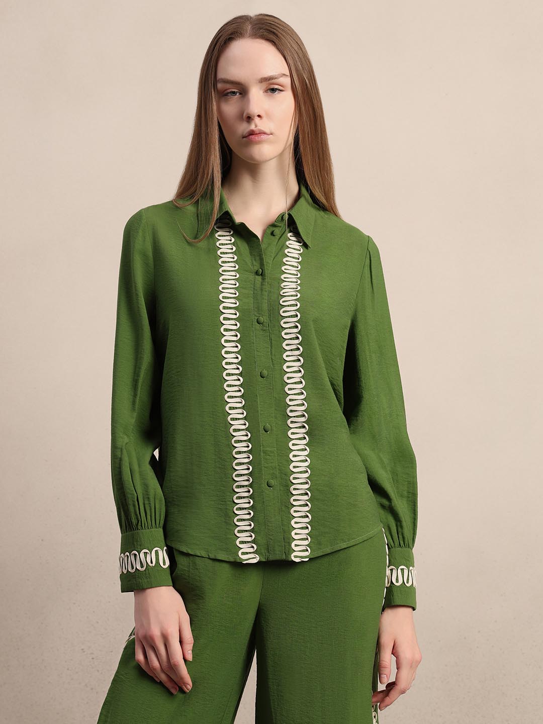 Green Ribbon Detailed Shirt