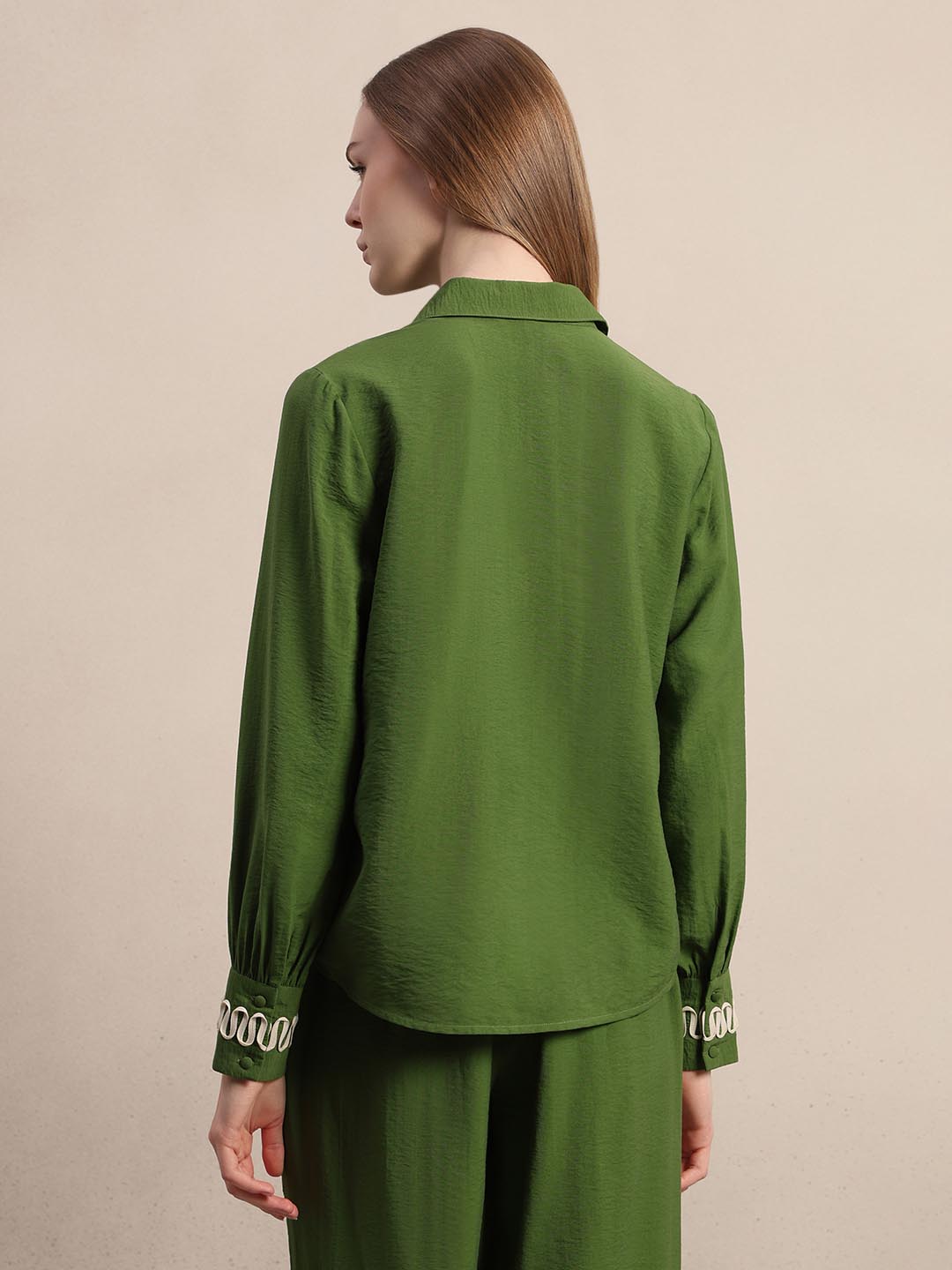 Green Ribbon Detailed Shirt