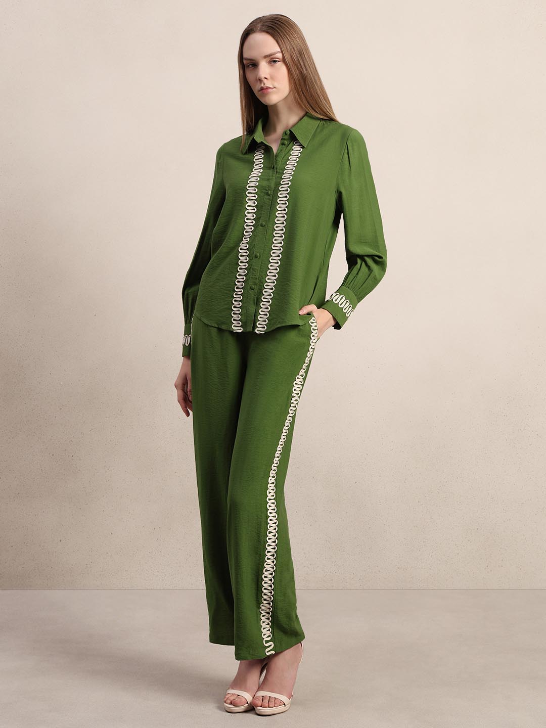 Green Ribbon Detailed Shirt