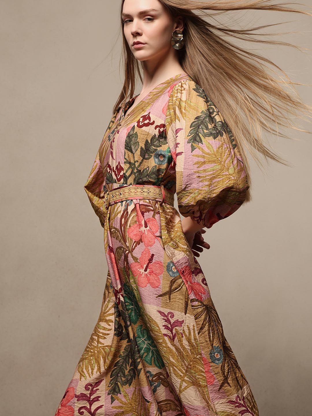 Multi-Colour Printed Midi Dress