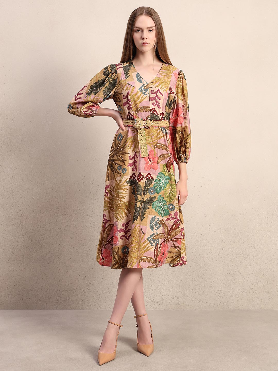 Multi-Colour Printed Midi Dress