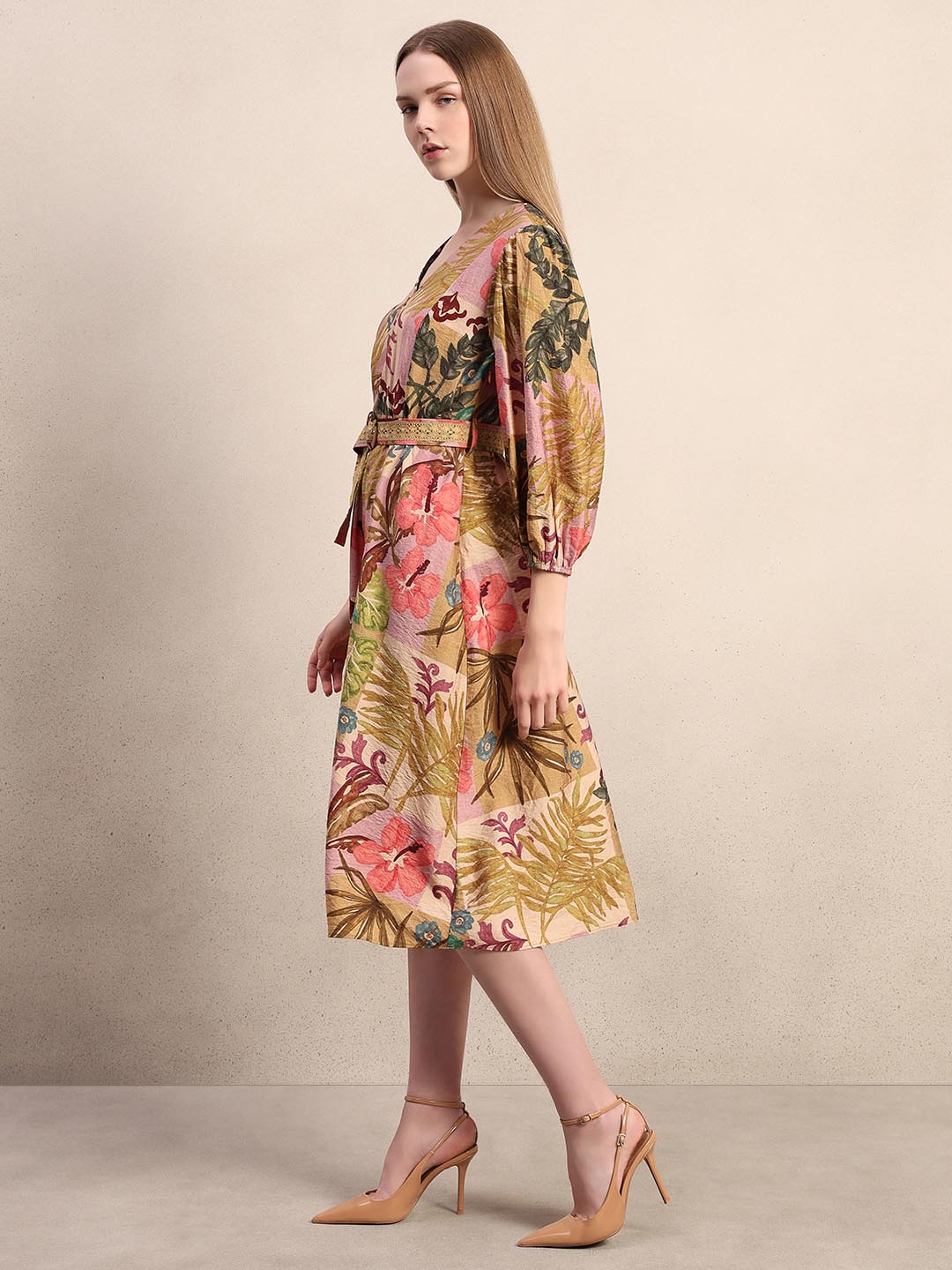 Multi-Colour Printed Midi Dress