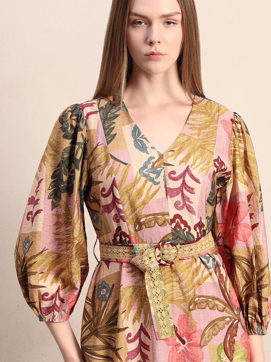 Multi-Colour Printed Midi Dress