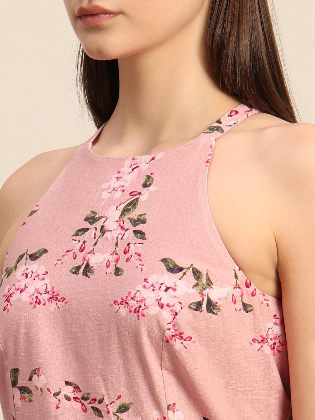 Pink Floral Print Midi Dress