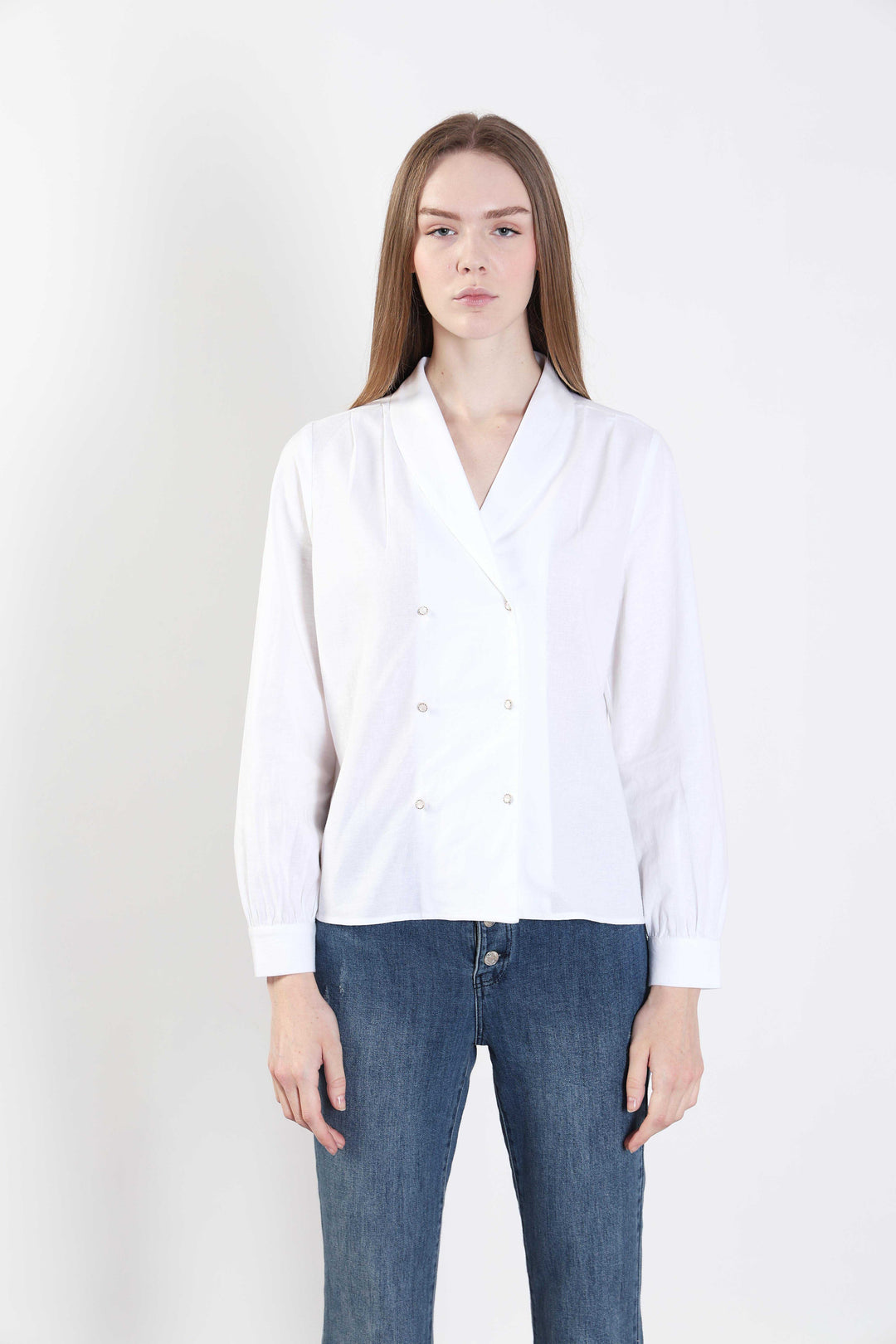 White Shawl Collar Shirt