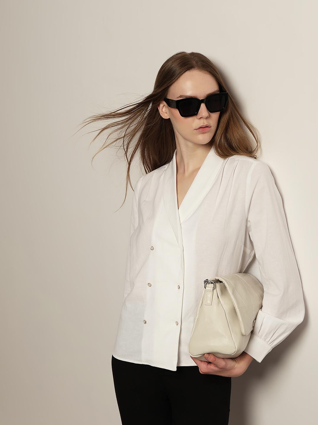 White Shawl Collar Shirt