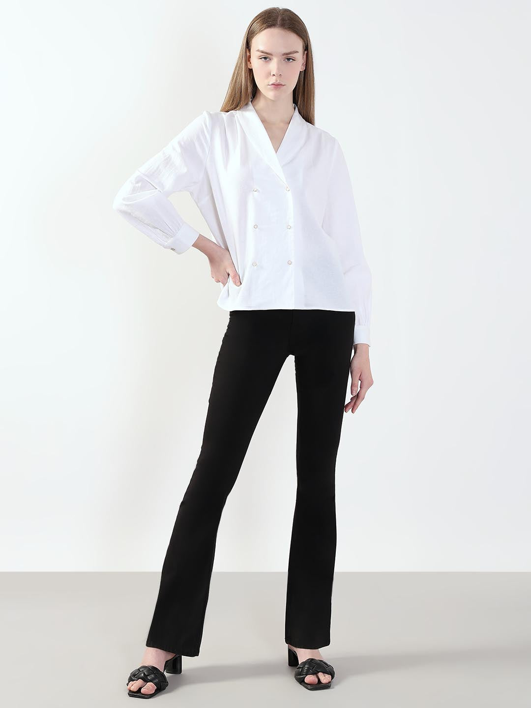 White Shawl Collar Shirt