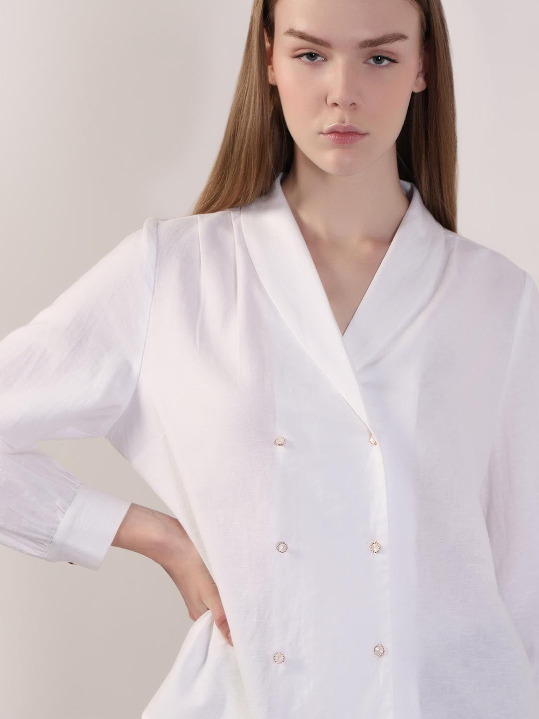 White Shawl Collar Shirt