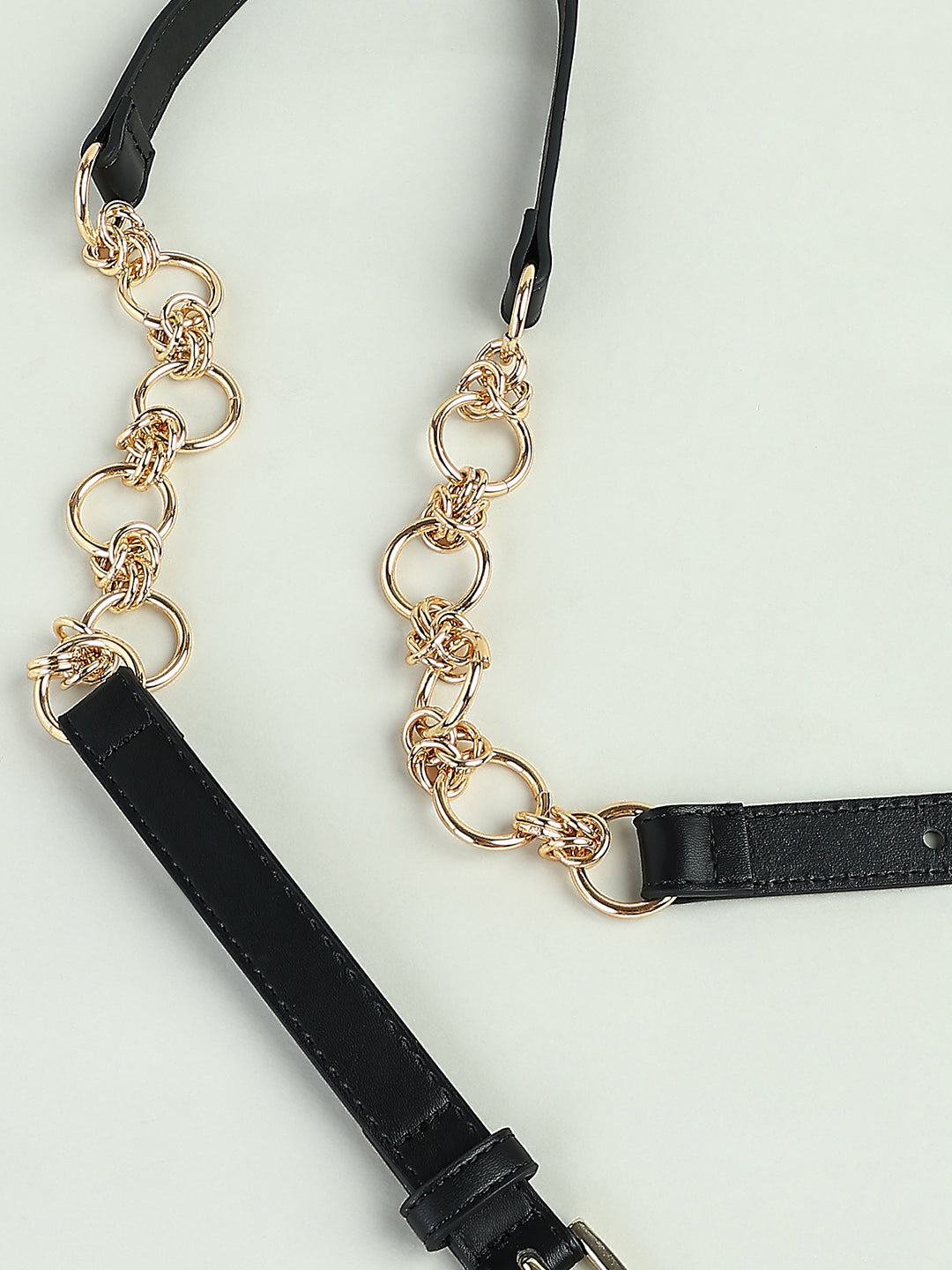 Black Faux Leather Gold Chain Belt