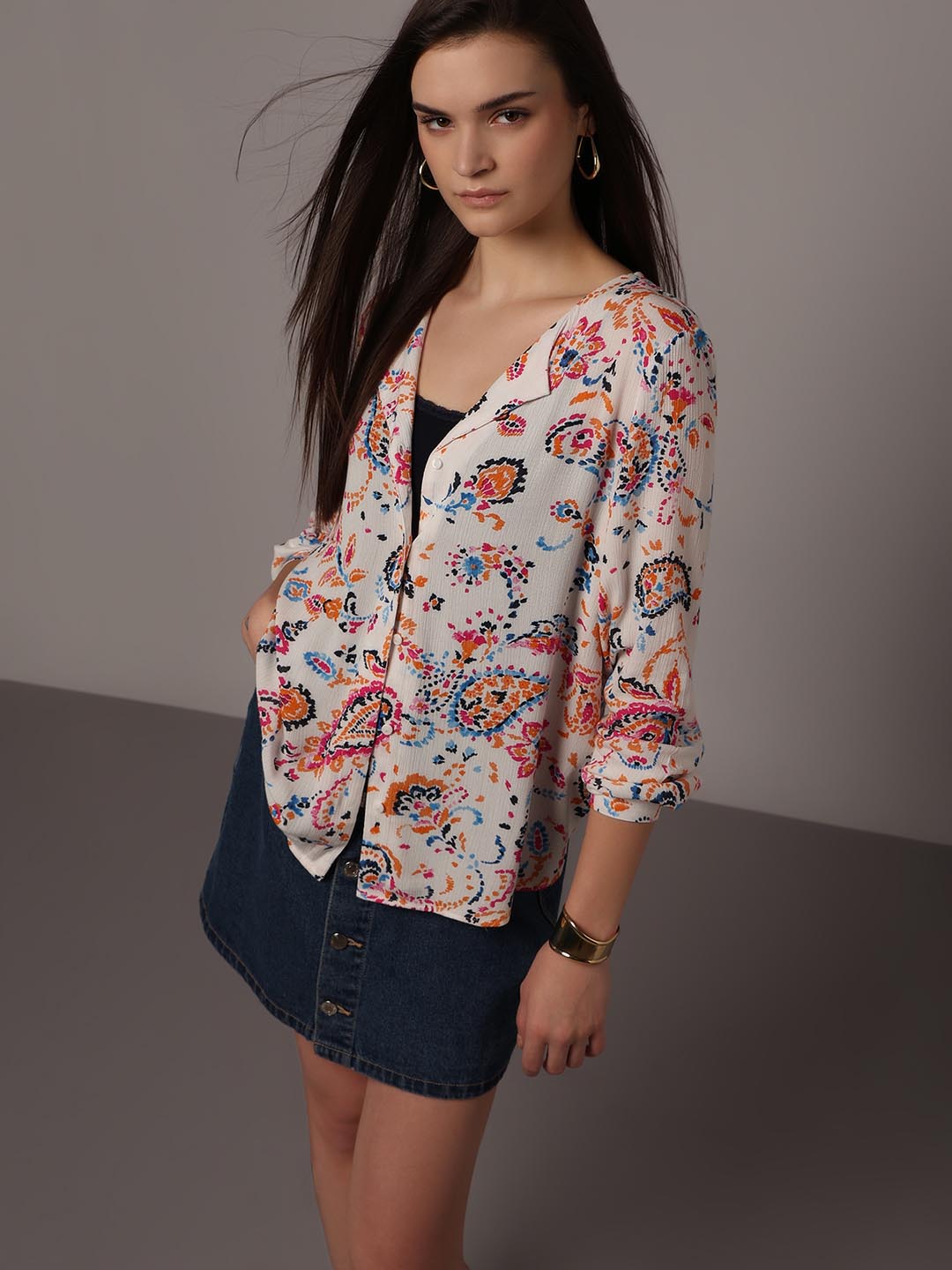 Vero Moda White Printed Viscose Shirt