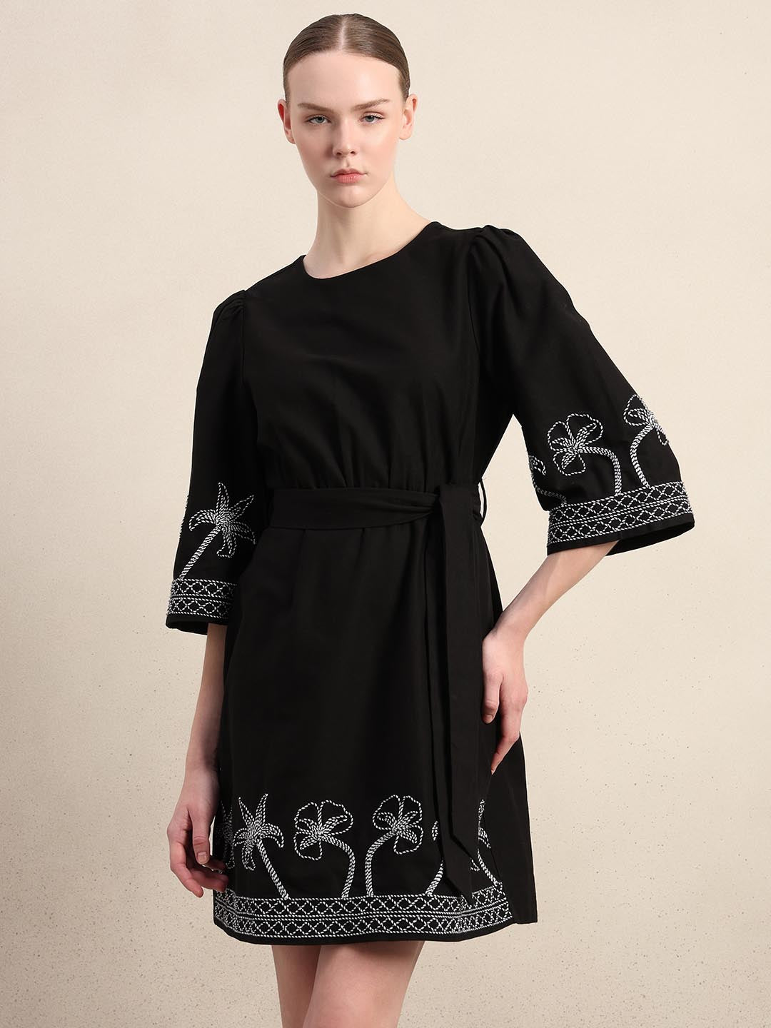 Black Embroidered Cotton Dress
