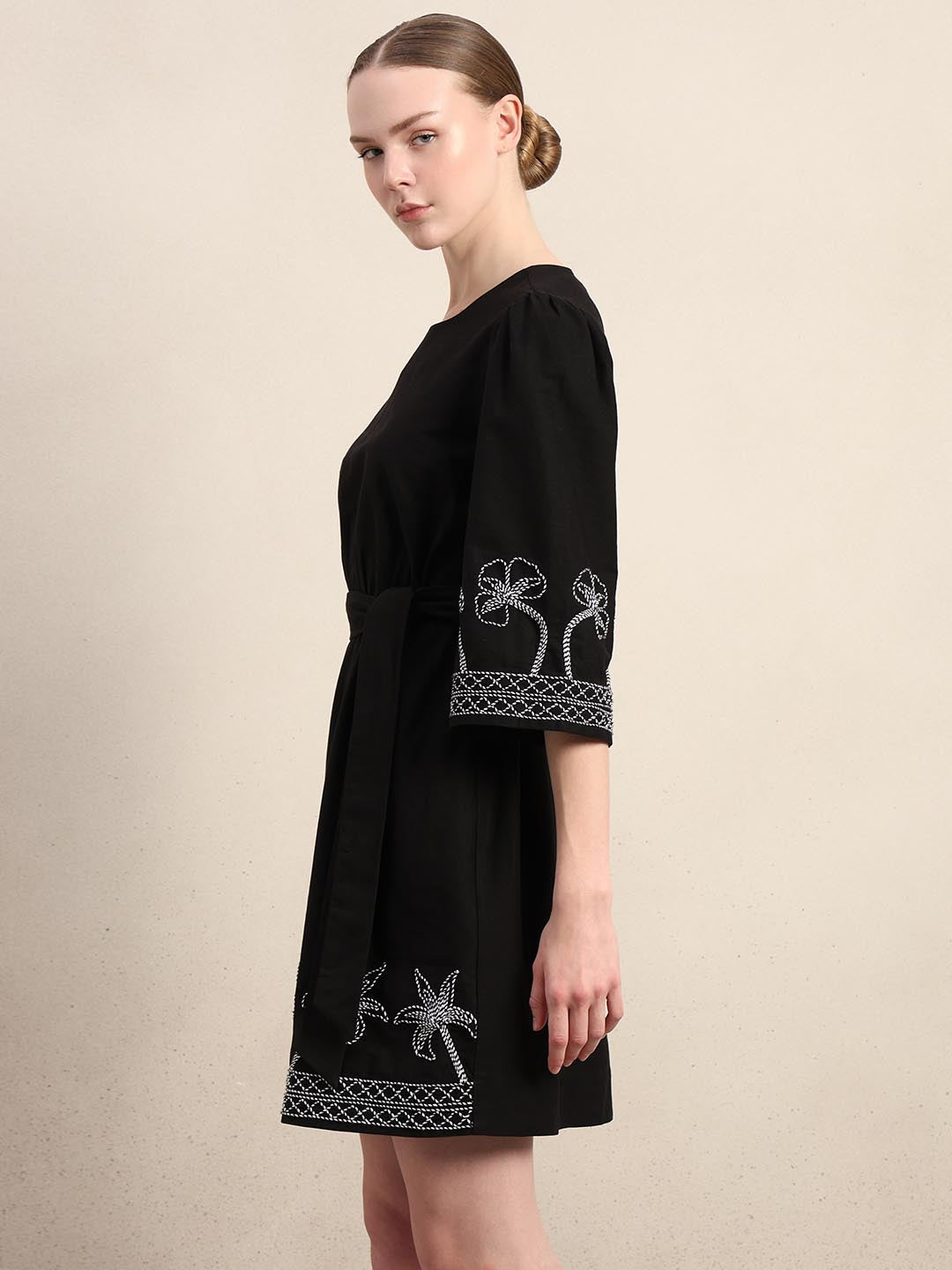 Black Embroidered Cotton Dress