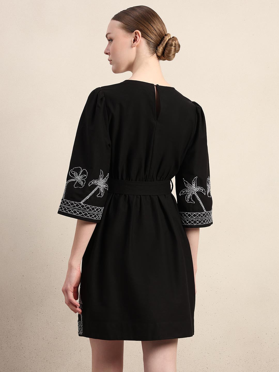 Black Embroidered Cotton Dress