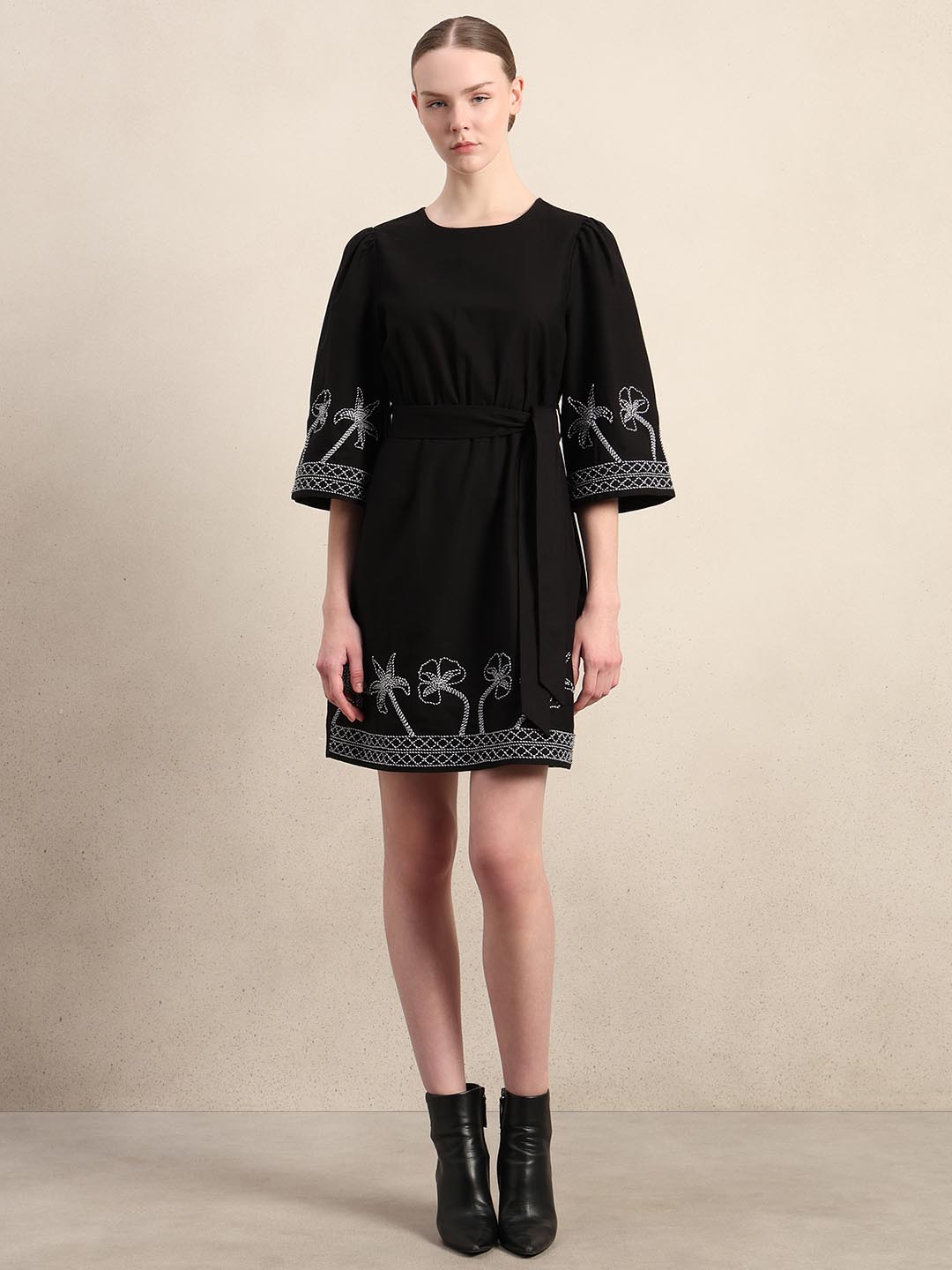 Black Embroidered Cotton Dress