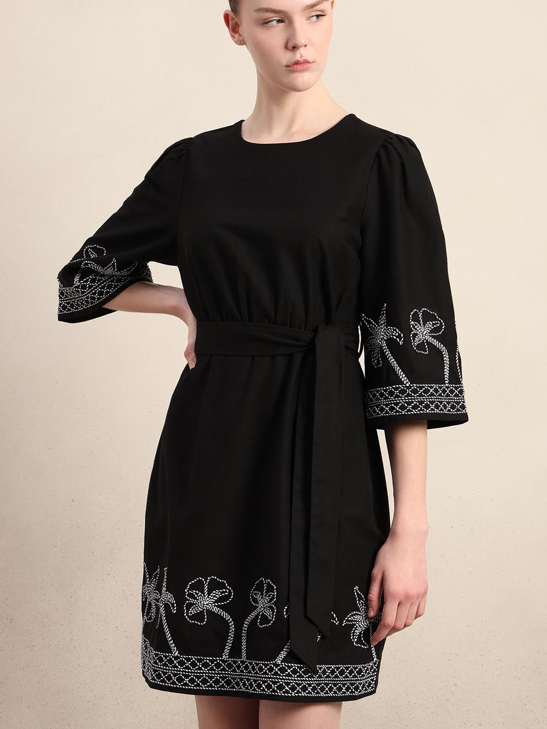 Black Embroidered Cotton Dress