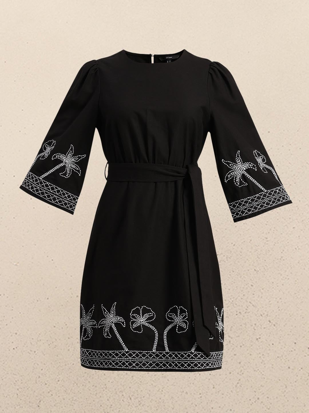 Black Embroidered Cotton Dress