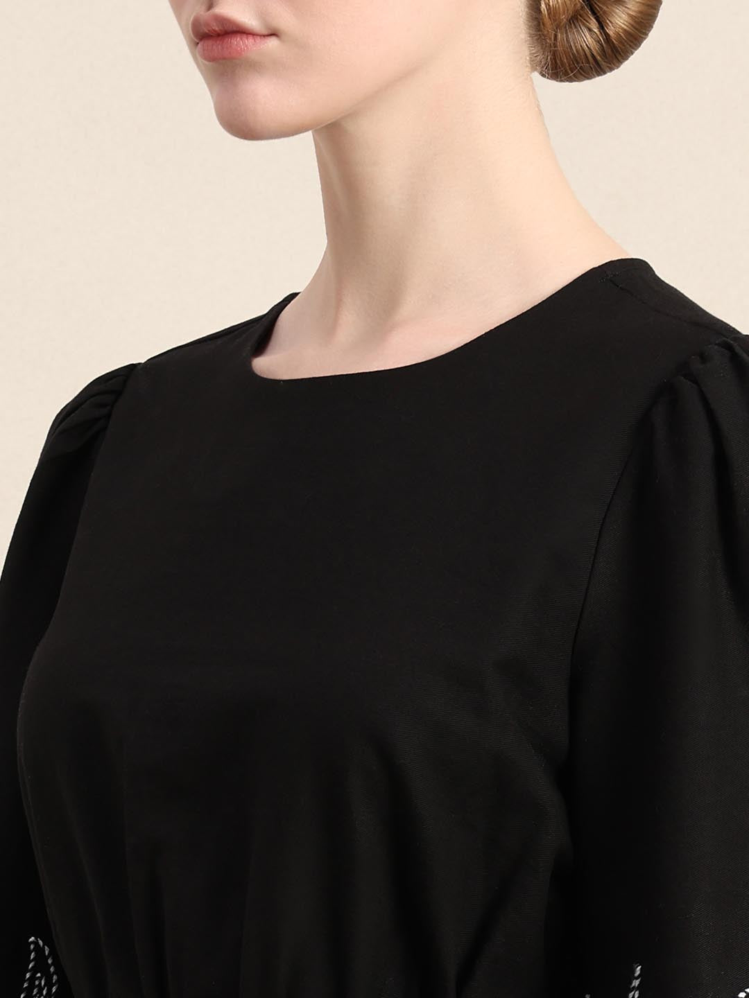 Black Embroidered Cotton Dress