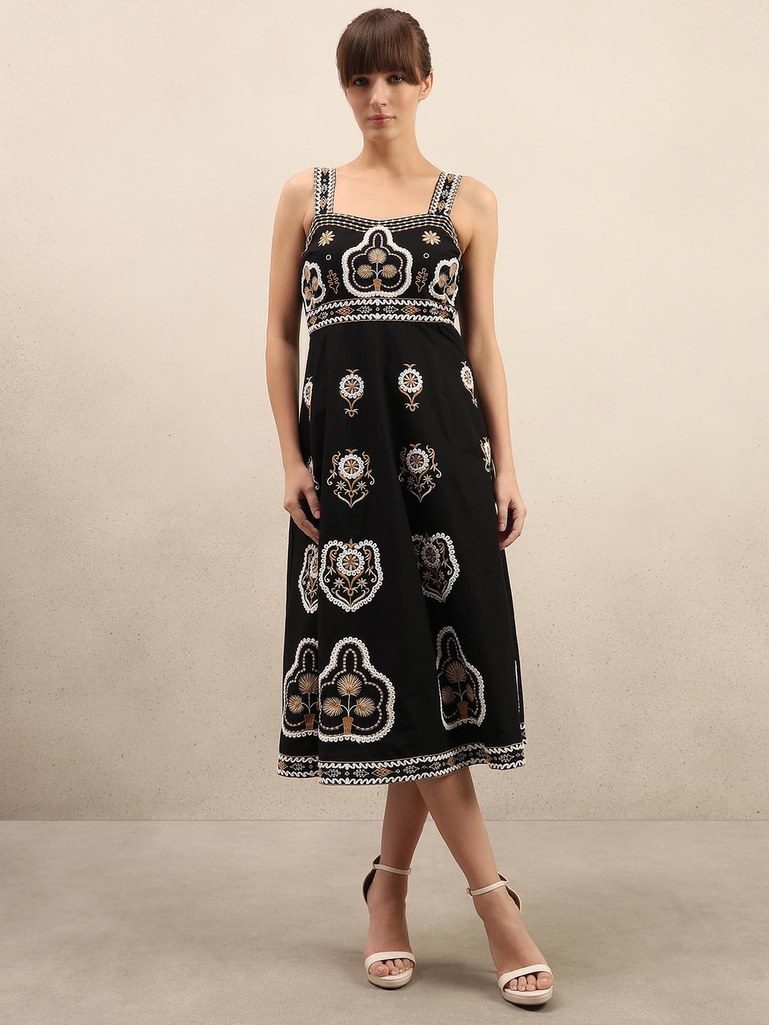 Black Embroidered Cotton Dress